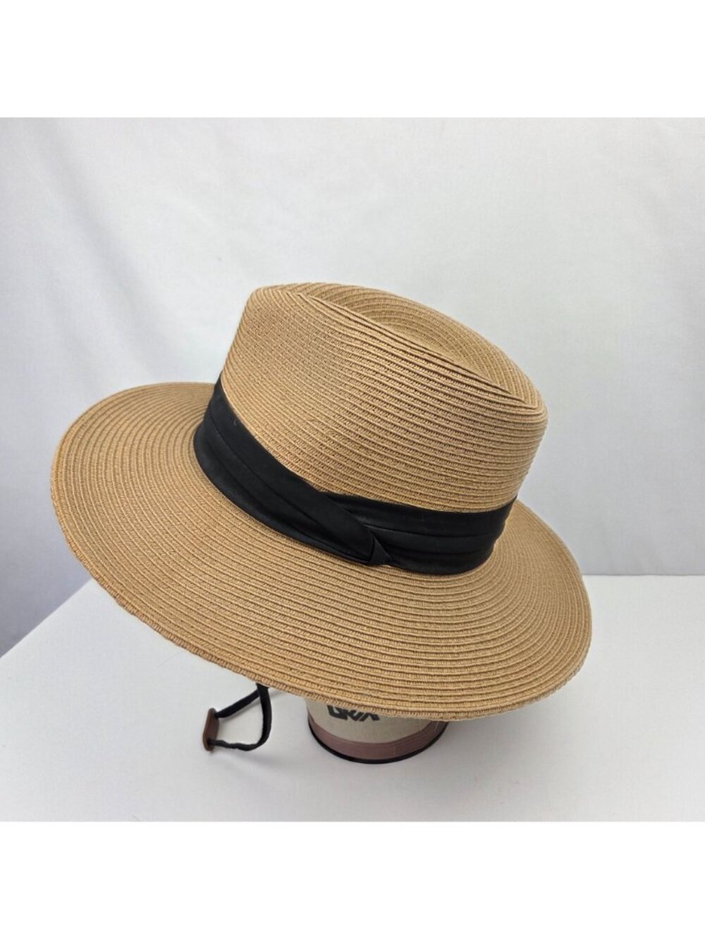 Furtalk Straw Panama Hat With Black Band & Adjustable Chin Strap & Head Band M/L - Picture 4 of 14